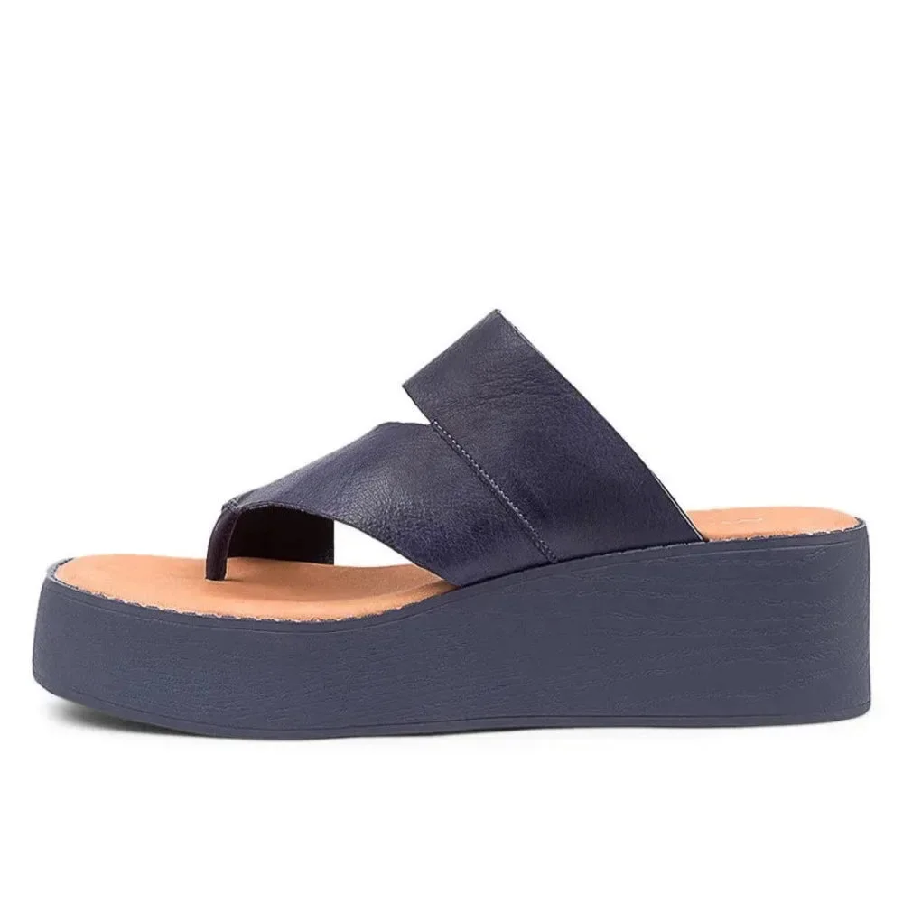 Midas Undry Dk Navy Blue Leather platform wedges, Size EU 38 / AU 7 - Picture 1 of 8